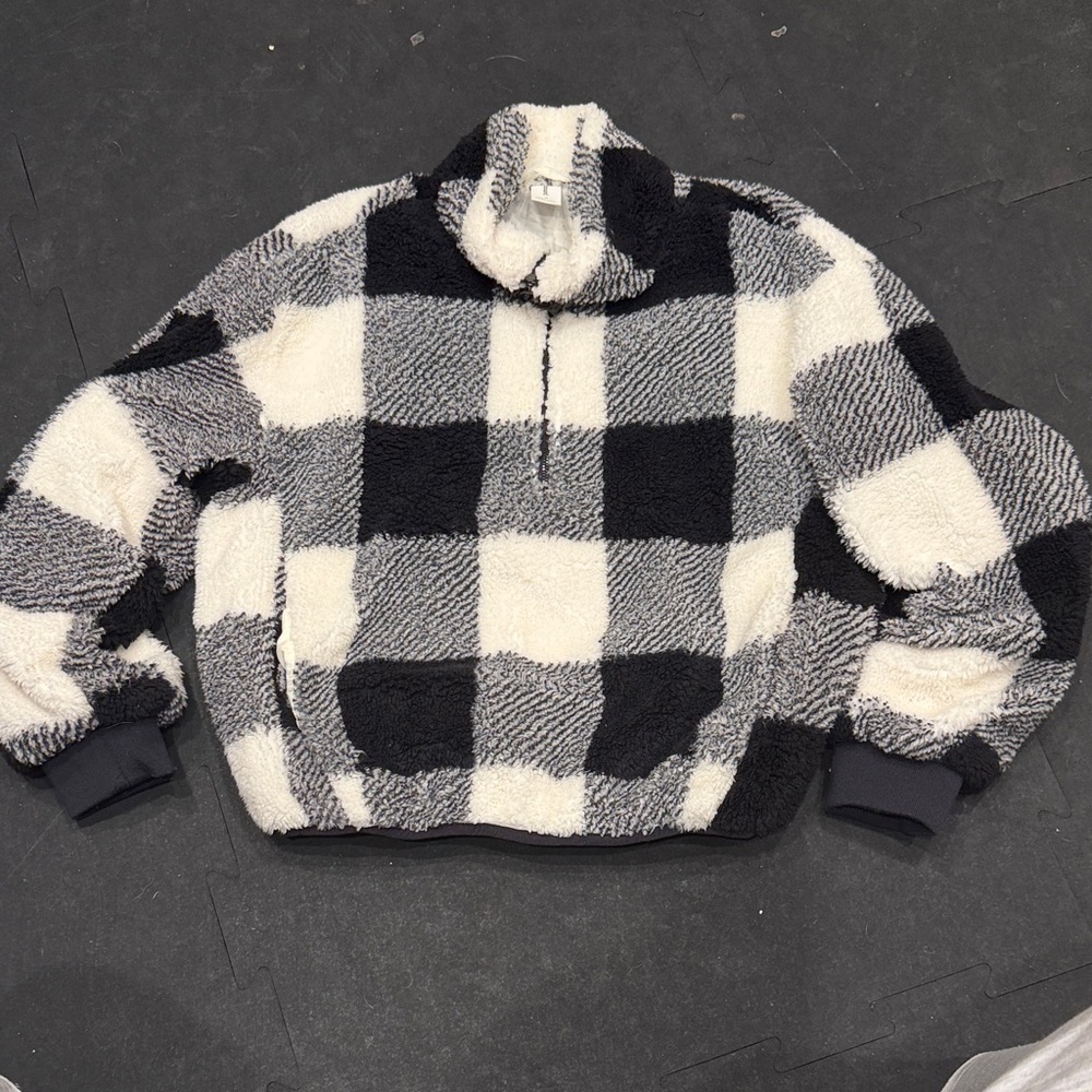 Abound Black and White Checkered Half Zip Pullover Sweater